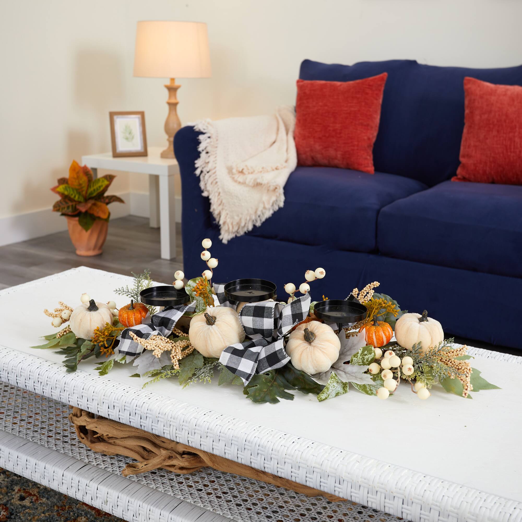 2.6ft. White Pumpkin & Berries Candelabrum